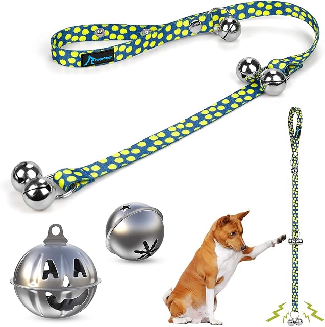 PuppyDoggy Dog Doorbells for Potty Training with 7 Bells 3 Adjustable Buttons and Holiday Bells Halloween Christmas for Dog Training Housebreaking (1 Pack, Green)
