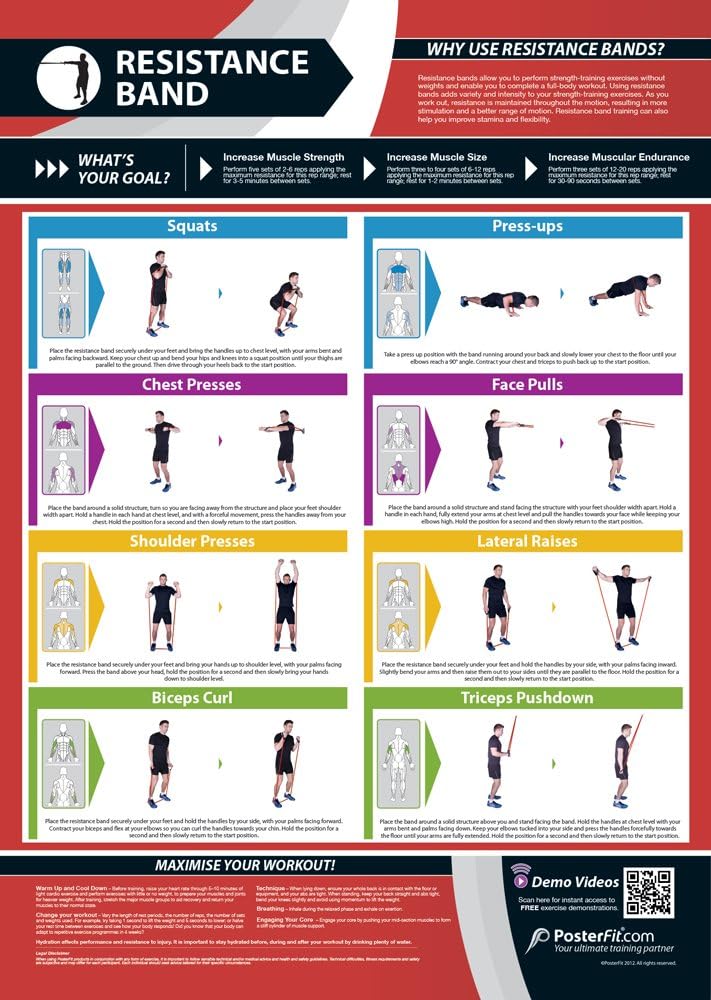 Resistance Band | Full Body Workout | Improves Strength Training | Laminated Home & Gym Poster | FREE Online Video Training Support | Size - 841mm x 594mm (A1) | Improves Personal Fitness