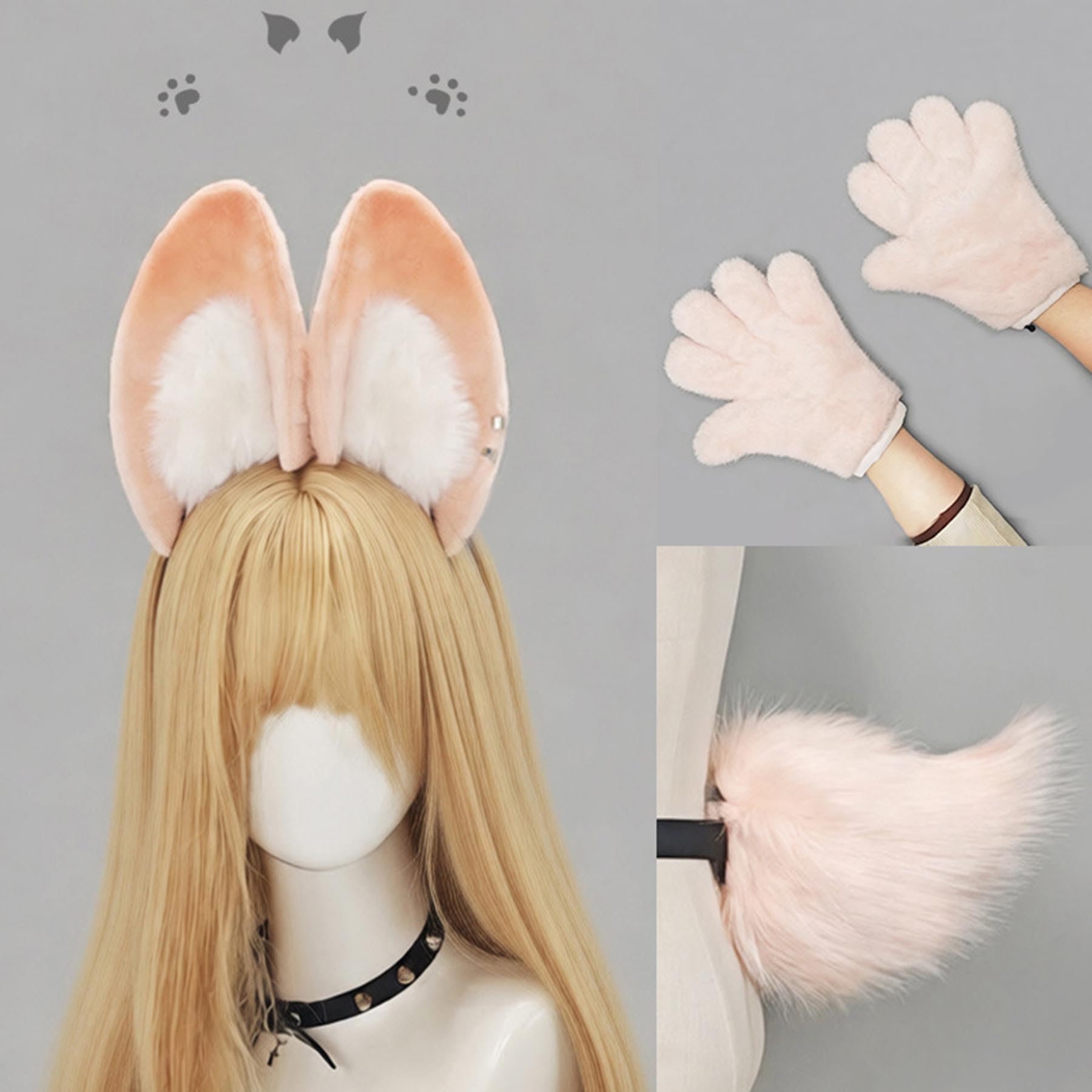 Conjunto de disfraz de conejo, diadema con orejas de animal, cola y patas, accesorio para disfraz de conejo para cosplay fiestas disfraces animales, Halloween, Navidad, Pascua