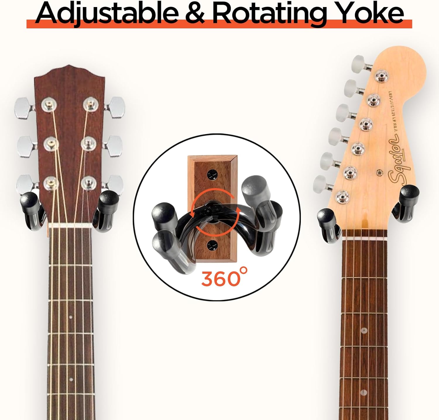 Guitar Wall Mounts 4 Pack, Guitar Wall Hangers with Rotatable Soft Guitar Hook and Black Walnut Wood Base, U-Shaped Guitar Holder for Acoustic and Electric Guitars, Bass, Banjo, Mandolin