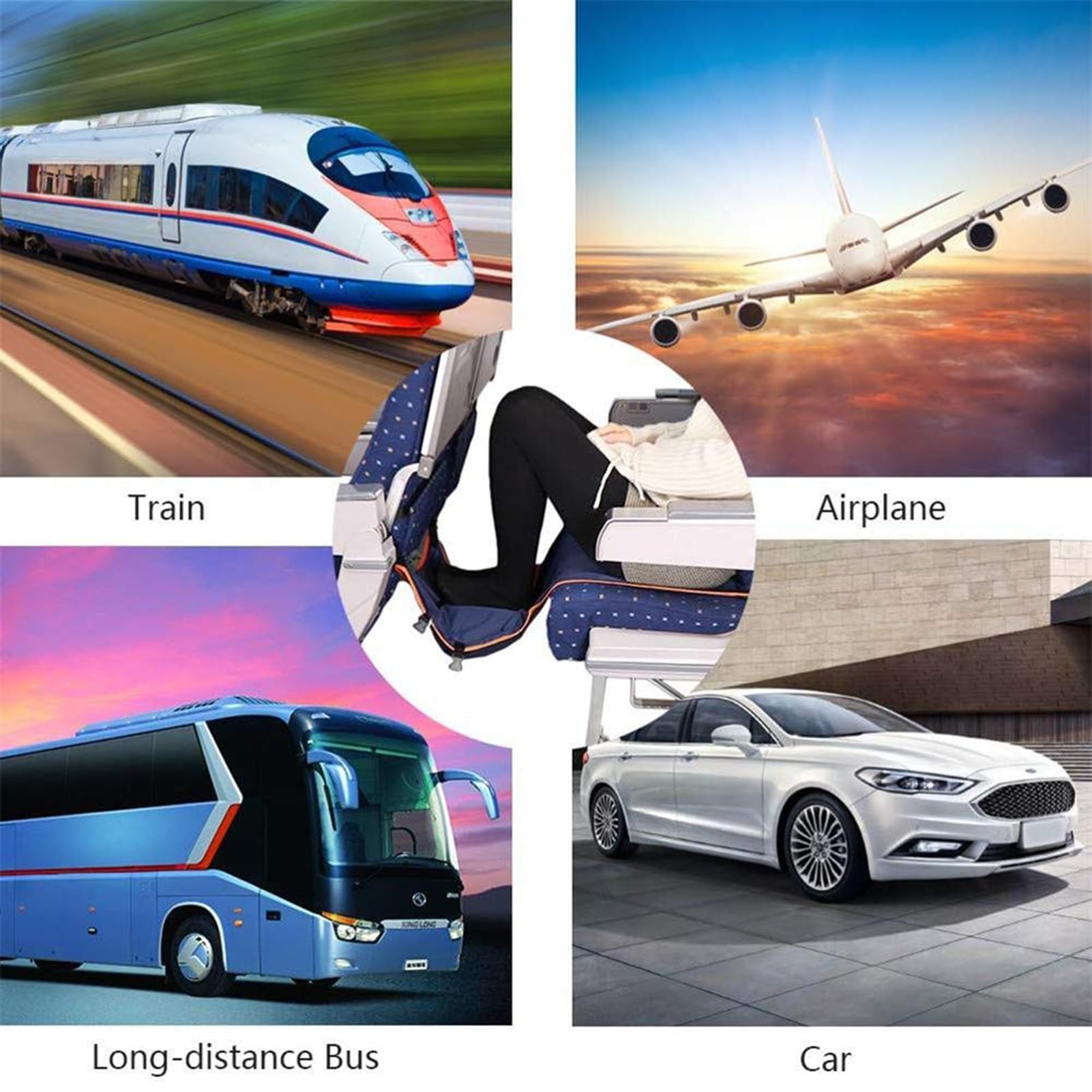 Airplane Seat Extender, Airplane footrest hammock, altezza regolabile volo carry-on foot rest hammock, per aerei bus accessori di viaggio aeroplano, poggiagambe