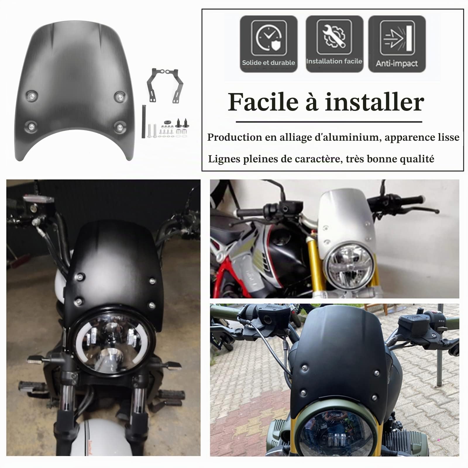 Pare-Brise de Phare de Moto, Carénage de Phare de Pare-brise pour R nineT Pure Scrambler 2014-2020 (Noir), Sièges et Accessoires,autre