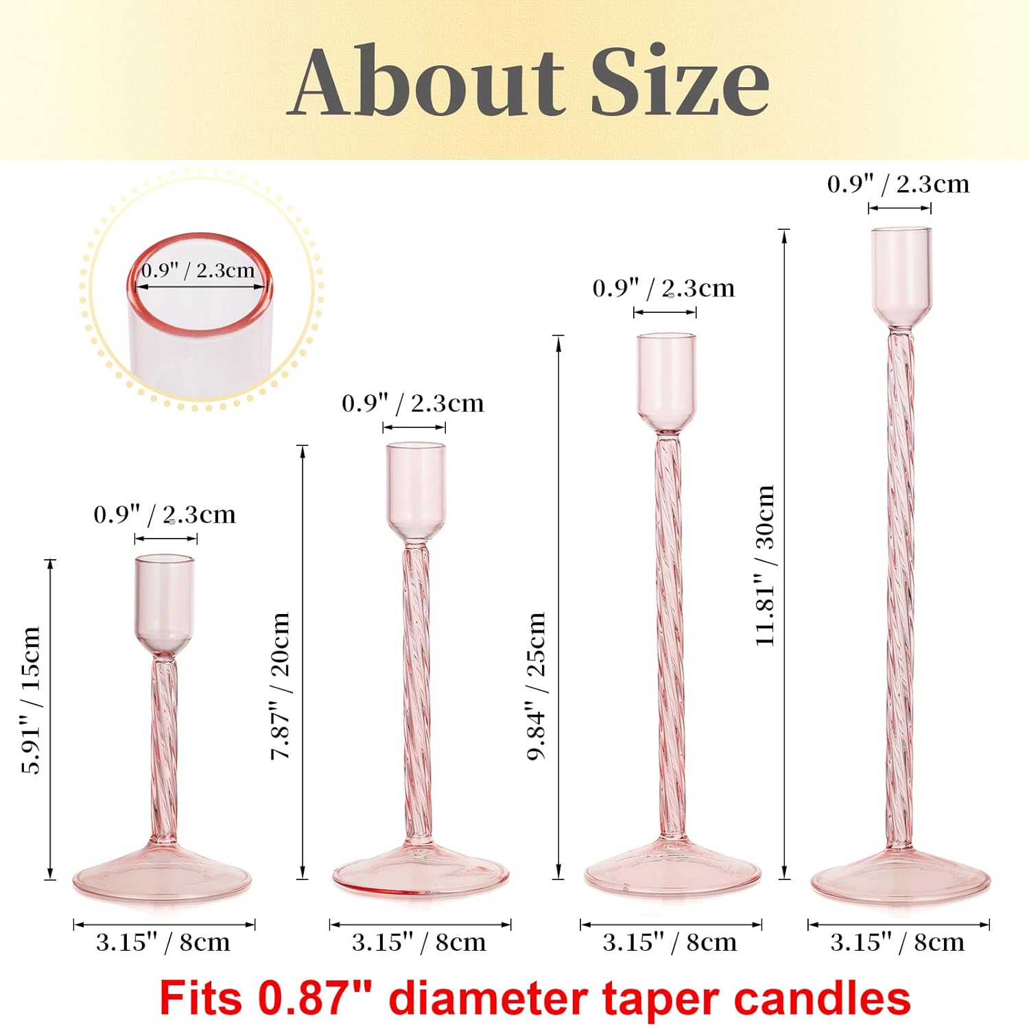 Hewory Glass Taper Candle Holders: 4 Pcs Pink Vintage Candlestick Holders Tall Candle Sticks Holder Decor, Glass Candle Holder for Table Centerpiece Wedding Christmas Advent Holiday Party Decorations - Image 6