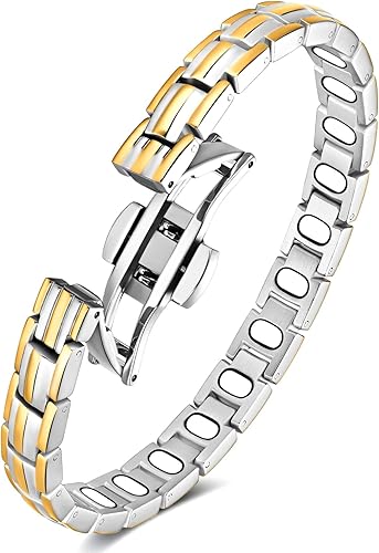 Miniatura 11 de Feraco Pulseras magnéticas de 5 veces más fuerza para mujer, pulsera magnética de acero inoxidable con imanes ultra potentes de 5000 Gauss, cierre