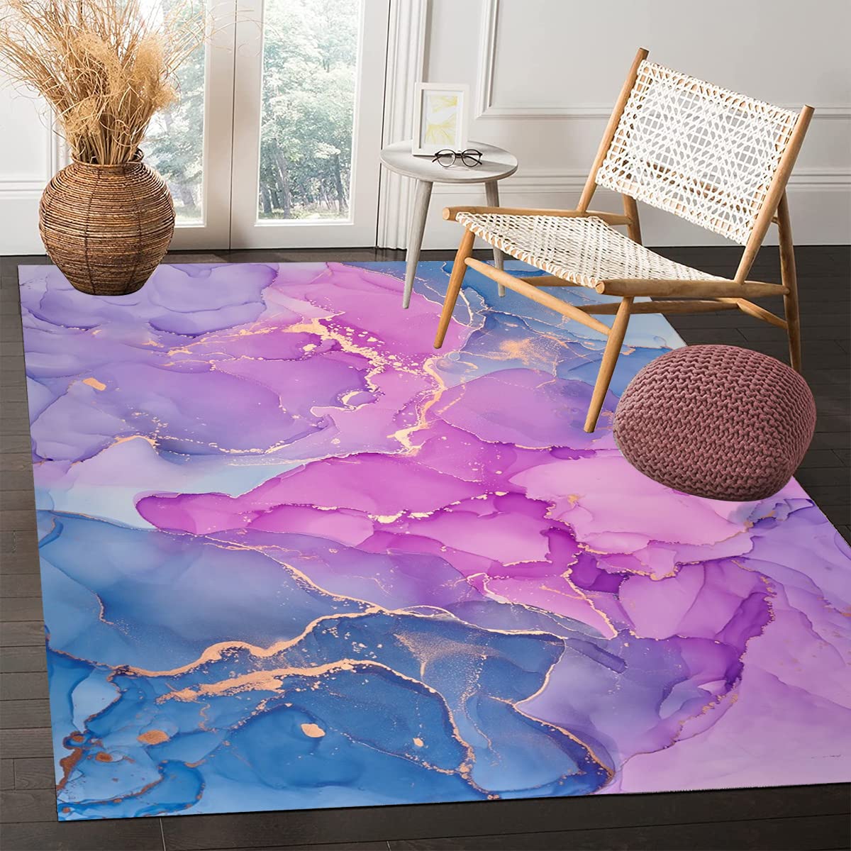Buy Purple Blue Gold Marble Pattern Area Rug 4x6 Aesthetic Colorful