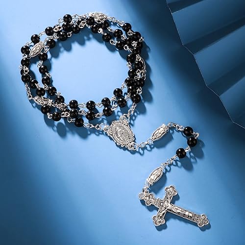 Miniatura 2 de Rnivida Collar de rosario de cuentas católicas con Virgen María, Jesús Crucifijo, Medalla Milagrosa Regalos de oración para mujer