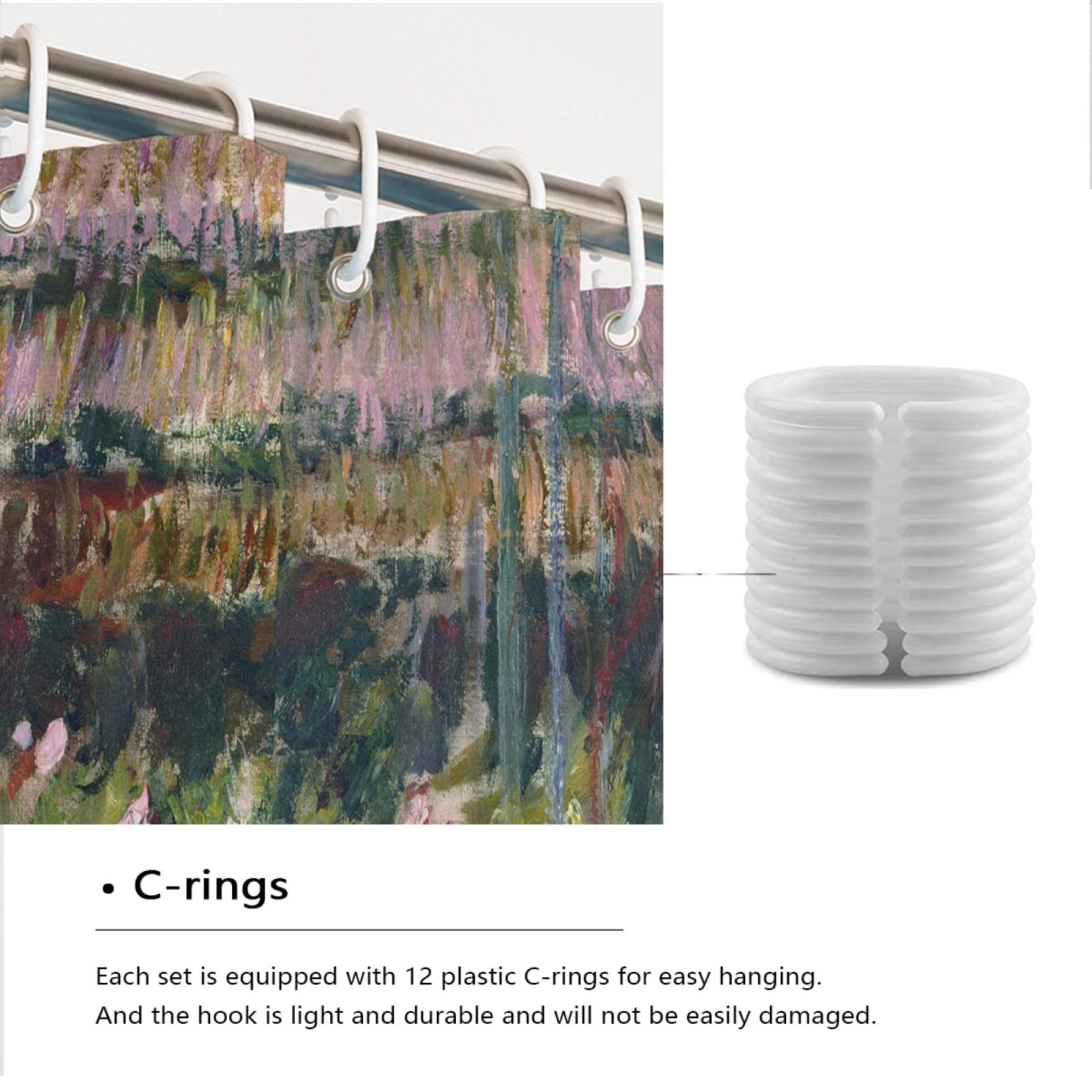 Cortina de Ducha Claude Monet Pinturas al óleo Flores, Juego de decoración de baño de Tela, Cortina de separación Seca y húmeda 180Wx180Lcm Cortina de Ducha