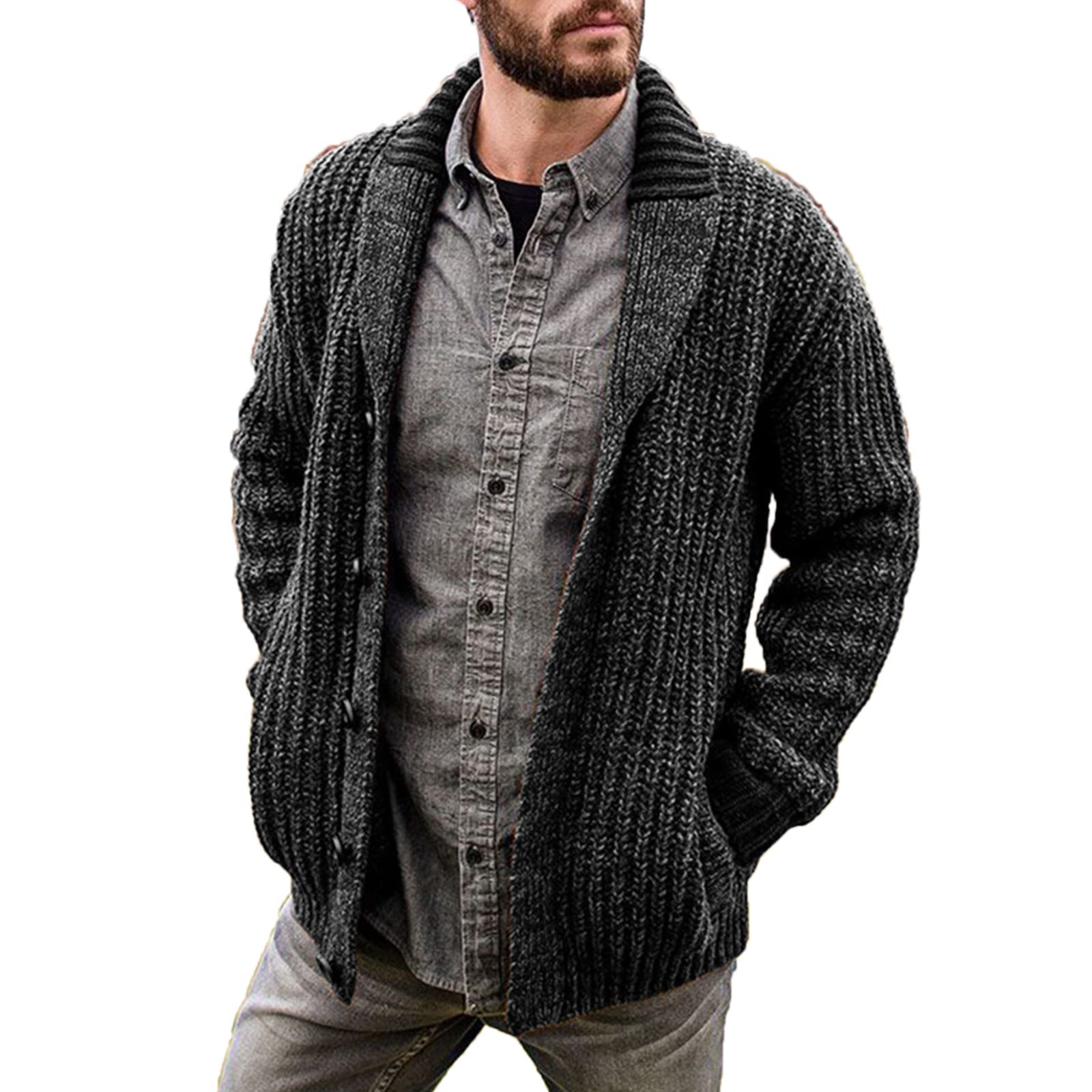 Cardigan Multicolor da Uomo, Tinta Unita, Maglione a Maniche Lunghe, Maglione in Maglia con Revers alla Moda