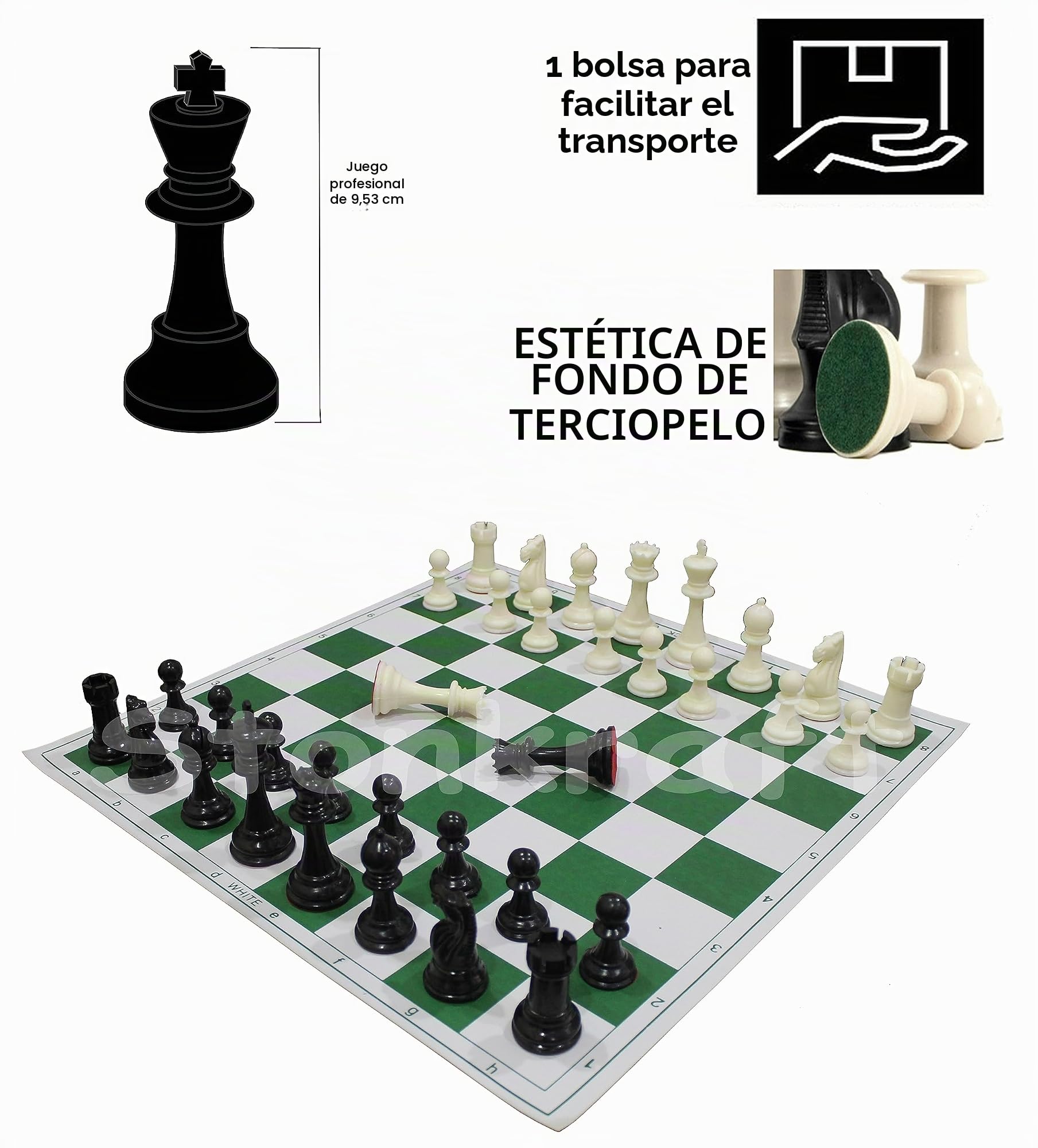 StonKraft - 43x43 cm Juego de ajedrez Plegable de Vinilo de Torneo de con Piezas de plástico sólidas (con una Reina Extra) - Ideal para Jugadores Profesionales de ajedrez