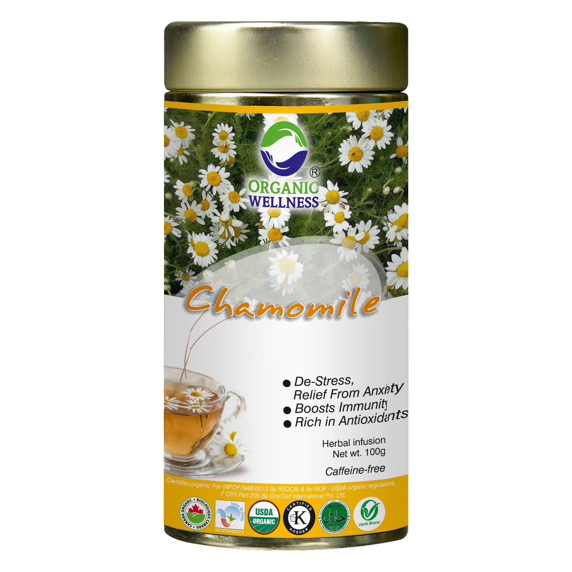 Organic Wellness Blossom Chamomile Tea 100 Gram Tin | Calming & Soothing Sleep Tea for Stress and Anxiety | Caffeine Free Herbal Tea (B08P4JXLXJ) Amazon Price History, Amazon Price Tracker