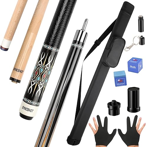 Miniatura 9 de Taco de piscina profesional con estuche rígido, taco de billar de arce canadiense de 58 pulgadas y punta arcoíris multicapa de 0.492 in, juego