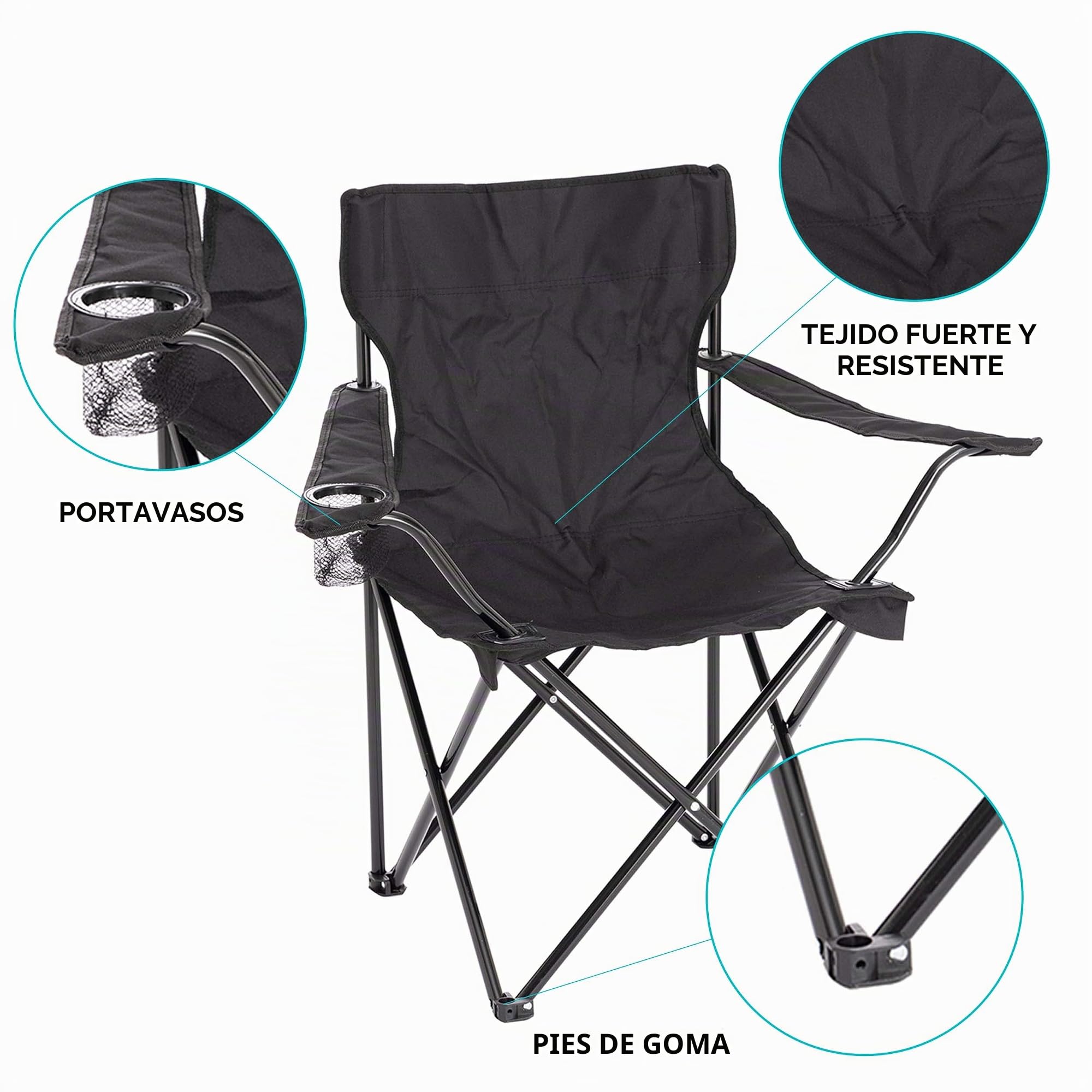 Baroni Set de 4 Piezas Sillas de Camping Plegable para Exterior, Jardín, Pesca, Silla de Camping Ligera e Impermeable, Silla de Camping Portátil y Plegable, Color Negro, 50x50x80 cm
