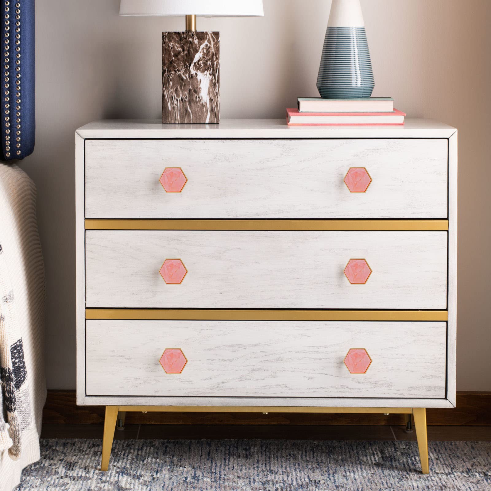 pink and gold dresser knobs Beverly Dresser 7 Drawer in Pink with Gold by Newport Cottages