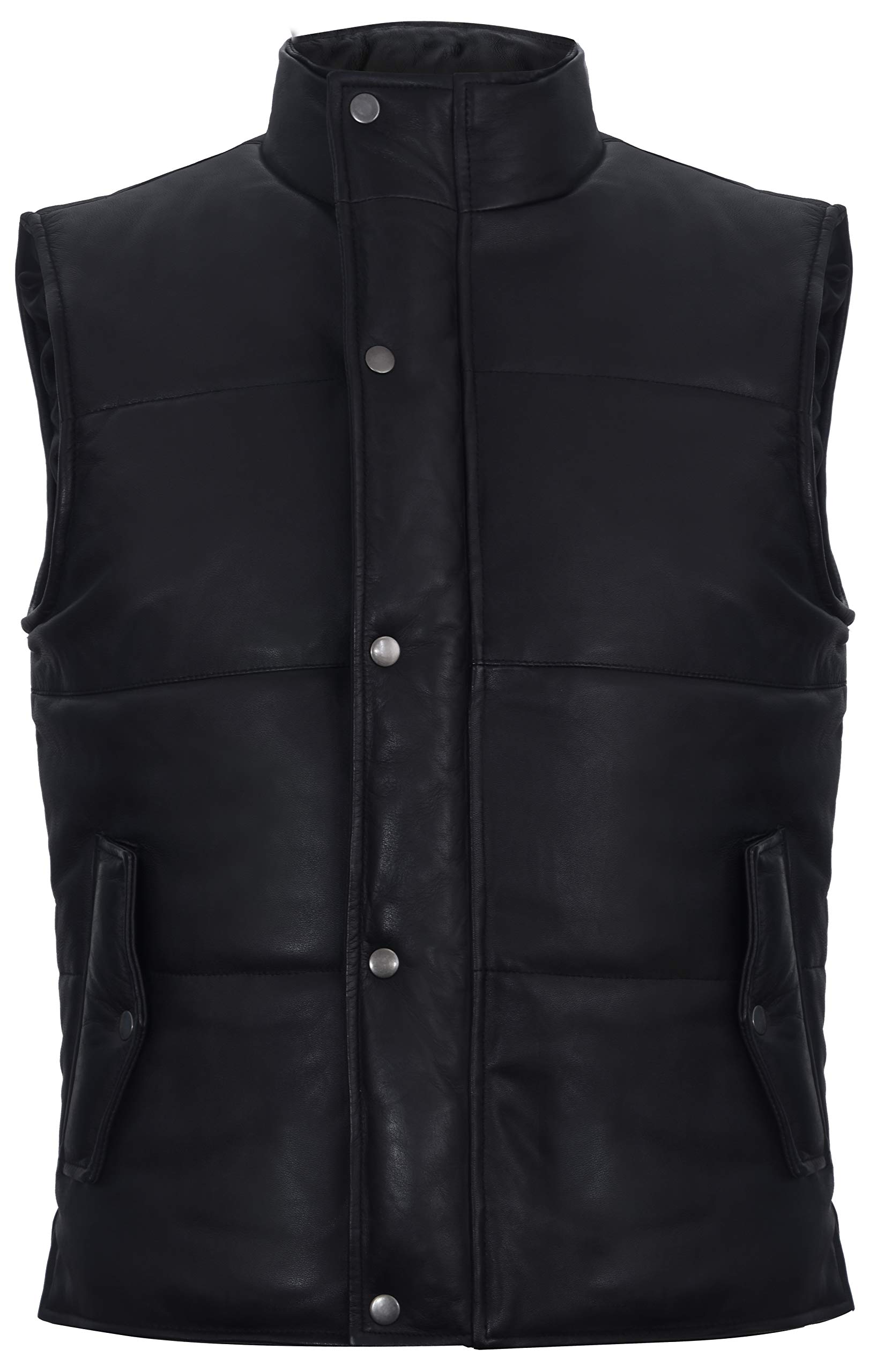 Infinity Leather Men's   Black  Classic Leather Puffer Waistcoat-Gateshead in Size XL, BrandAlley