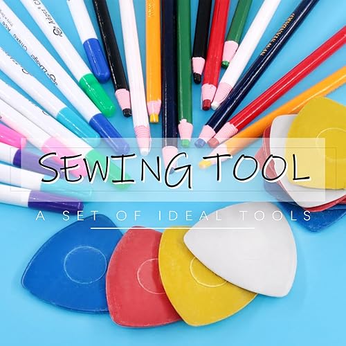 Miniatura 7 de Swpeet Kit de 43 herramientas de costura, 10 tizas de sastre profesional y 12 lápices de marca de costura con 12 rotuladores de tela de tinta