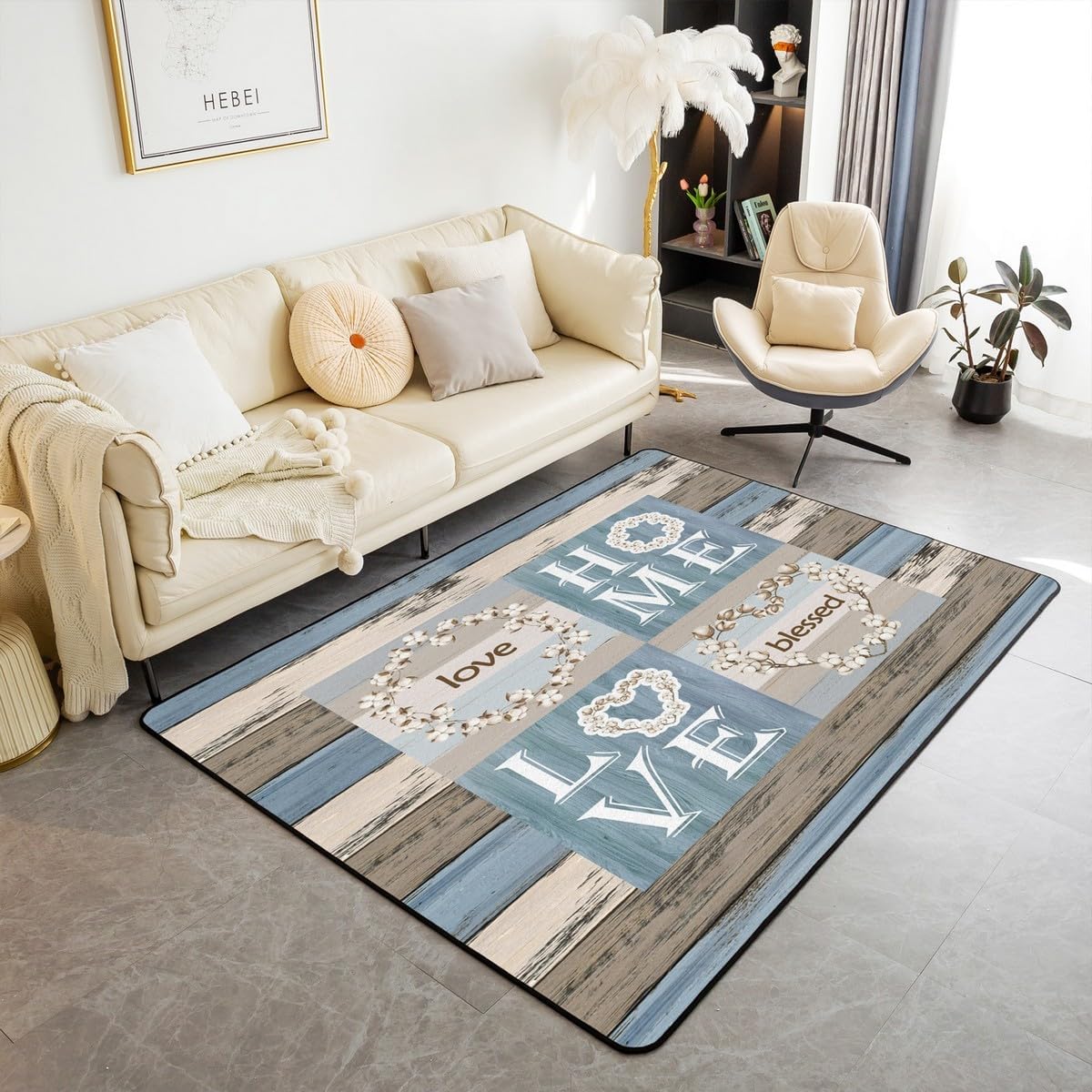 Feelyou Vintage Floral Flower Rugs for Living Room Bedroom Area Rug 3x5 Kids Sweet Love Boys Girls Western Farmhouse Decorative Rug Rustic Country Wood Plank Cotton Indoor Floor Mat