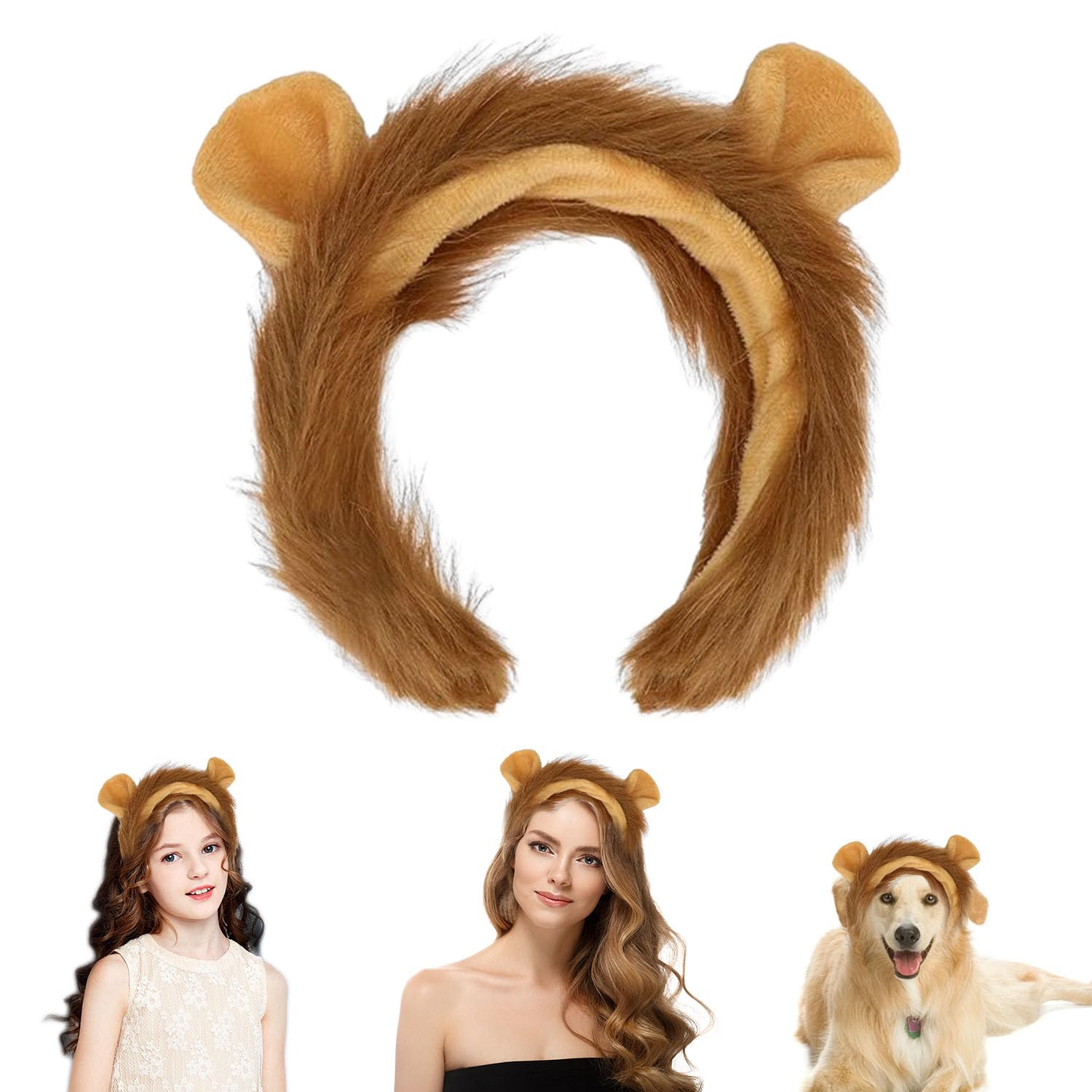 Kecartu 1 Pcs Lion Ears Headband, Plush Animal Ears Headband for Adults, Cute Costume Headwear for Face Washing, Makeup, Christmas, Halloween Party, Cosplay, Brown