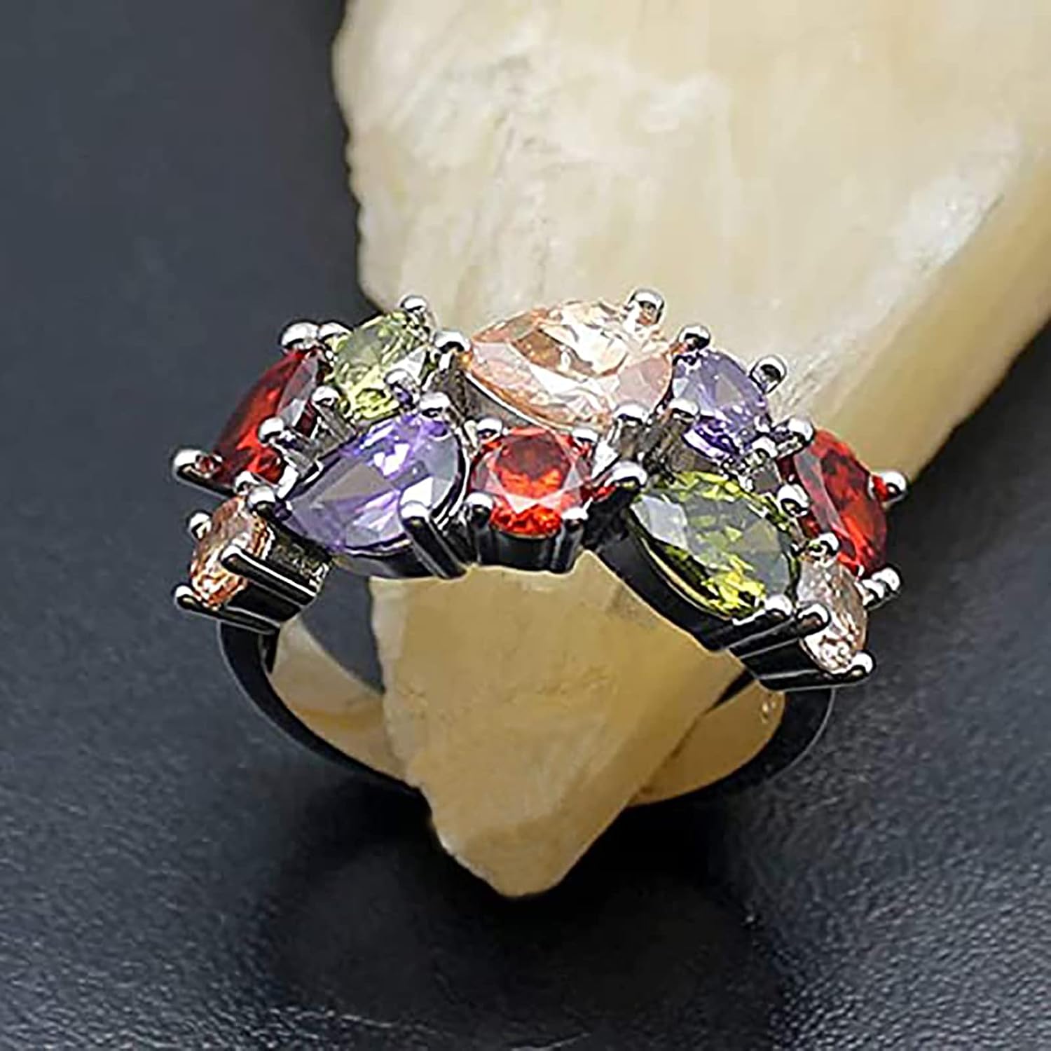 Multi Gemstone Ring Morganite Garnet Amethyst Peridot Promise Wedding Party Ring for Women Size 6 to 10