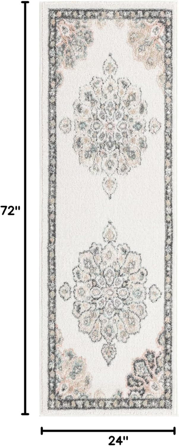 Rugs.com Parker Collection Rug – 6 Ft Runner Ivory Medium Rug Perfect for Hallways, Entryways