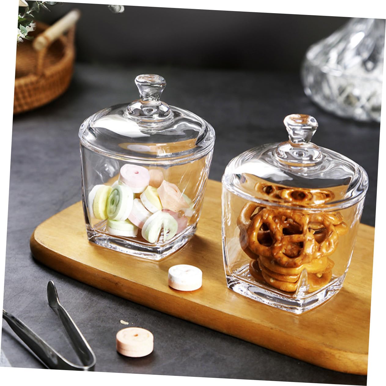 2stücke Glasbehälter mit Deckel Transparent für Aufbewahrung von Snacks und Trockenlebensmitteln Luftdicht und Spart Platz Praktisch für Küche und Zuhause