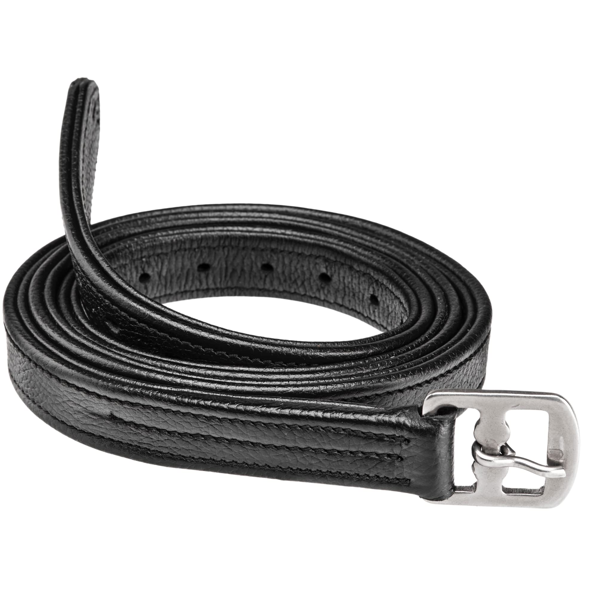 Cottage Craft Stirrup Leathers - Set of 2 Horse Non Stretch Leather Stirrups with a Stainless Steel Buckle - Black, Size 54"