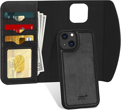 FYY Funda compatible con iPhone 15 6.1, compatible con carga Magsafe Funda magnética desmontable 2 en 1 con tarjetero y funda protectora para iPhone