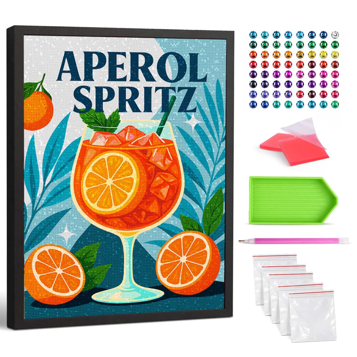 Splat Planet Aperol Spritz Diamond Painting Kit, Rhinestone, Framed Diamond Art, 5D Diamond Painting Kit, Home Wall Decoration,Arts and Crafts for Adults, Kids, 30x40cms