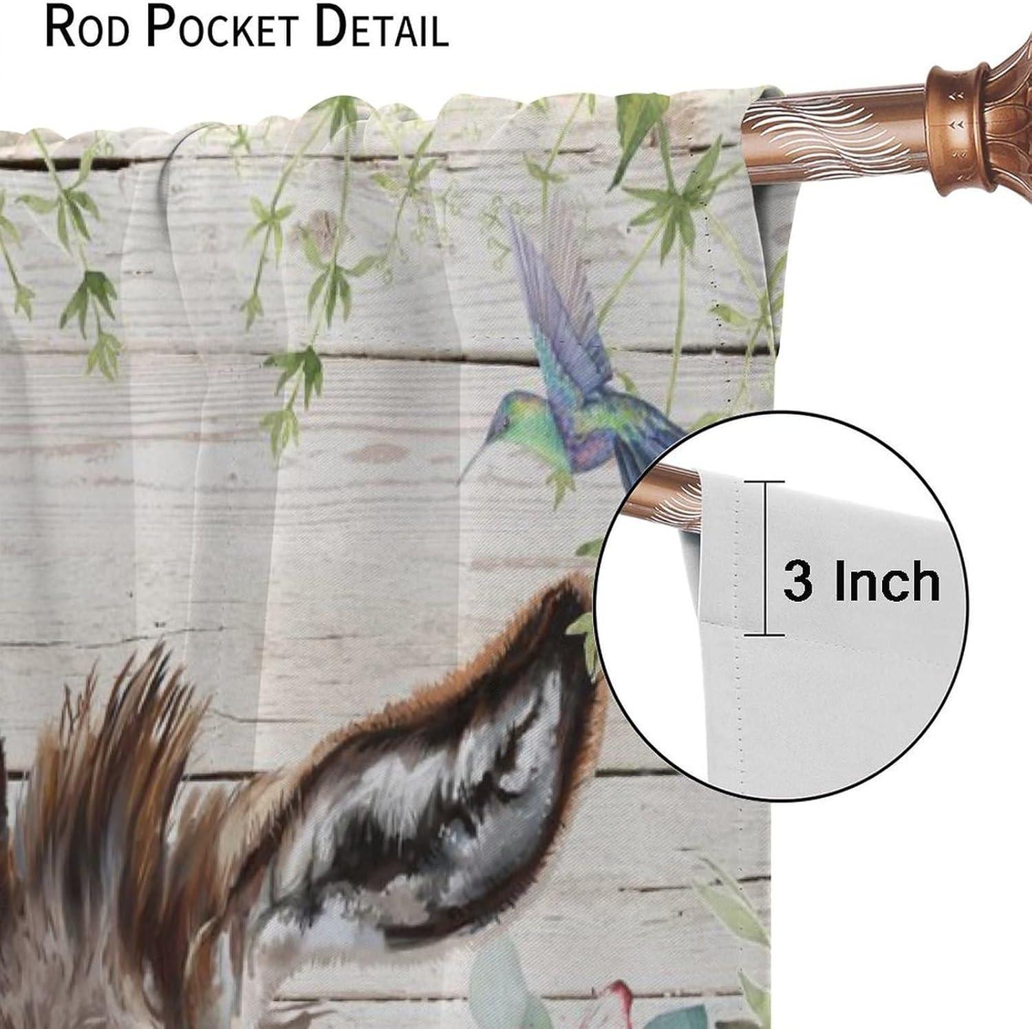 Funny Cute Donkey Rod Pocket Blackout Curtains for Living Room,Room Darkening Rustic Farm Animals Donkey Butterfly Flower Sunflower Window Treatment,2 Panels 45" L x 21" W