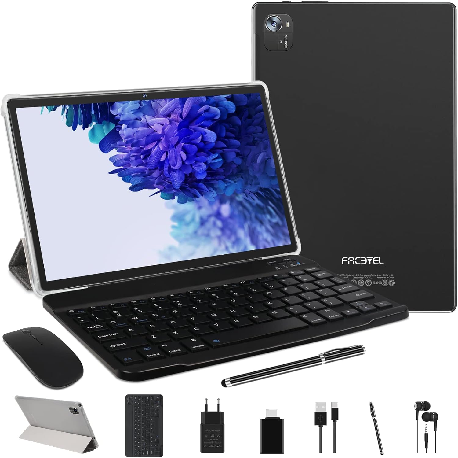 FACETEL Tablet 10 Zoll Android 13 Tablet mit OctaCore Prozessor Ultraschnelles Tablet PC mit