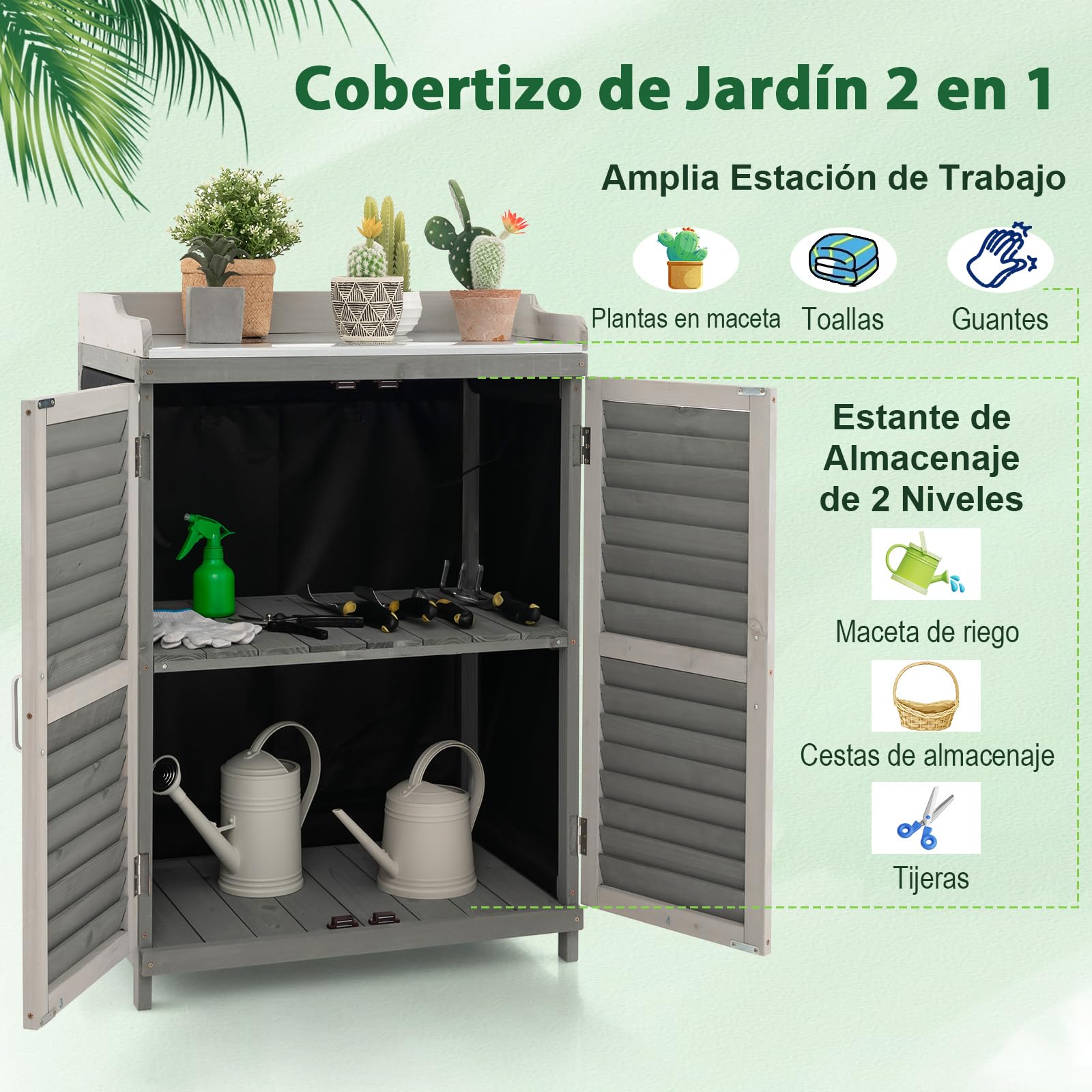 COSTWAY Caseta de Jardín de Madera, 67 x 47 x 100 cm, Gabinete de Almacenamiento Exterior con 2 Estantes de Almacenaje, Puertas, Caseta de Herramientas Impermeable para Jardín, Patio Trasero