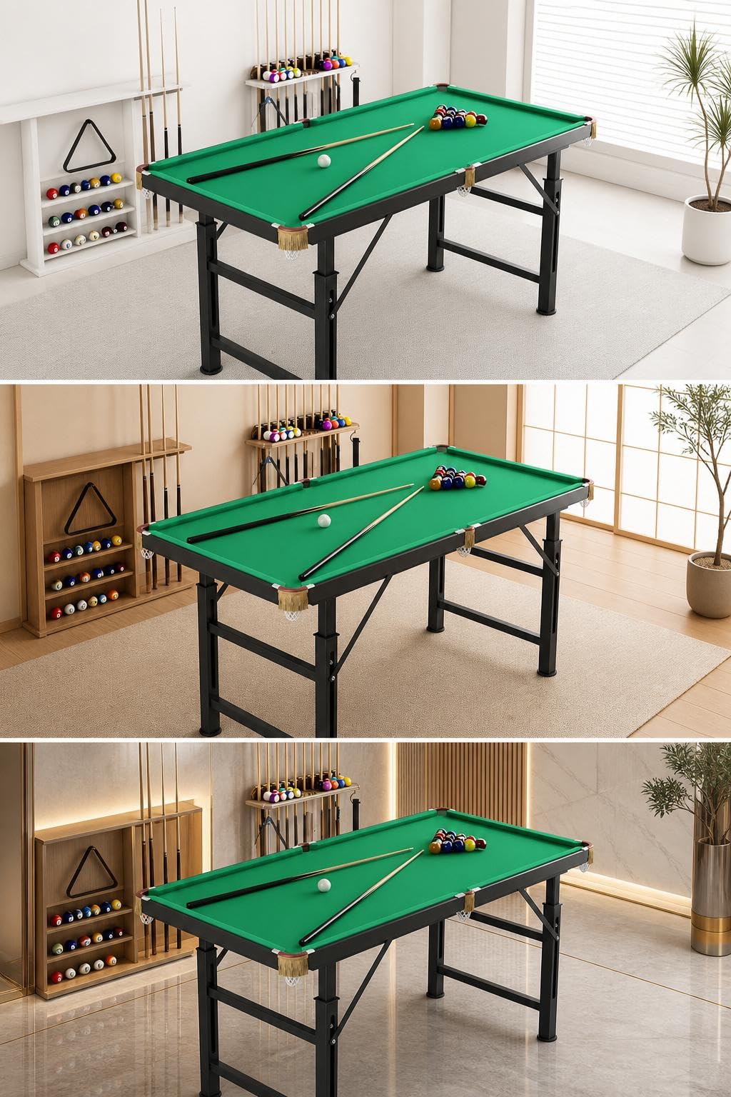 Qianly Mesa Billar Plegable, Billar para Niños y Adultos, Altura Ajustable 60-82cm, Juego Billar Compacto