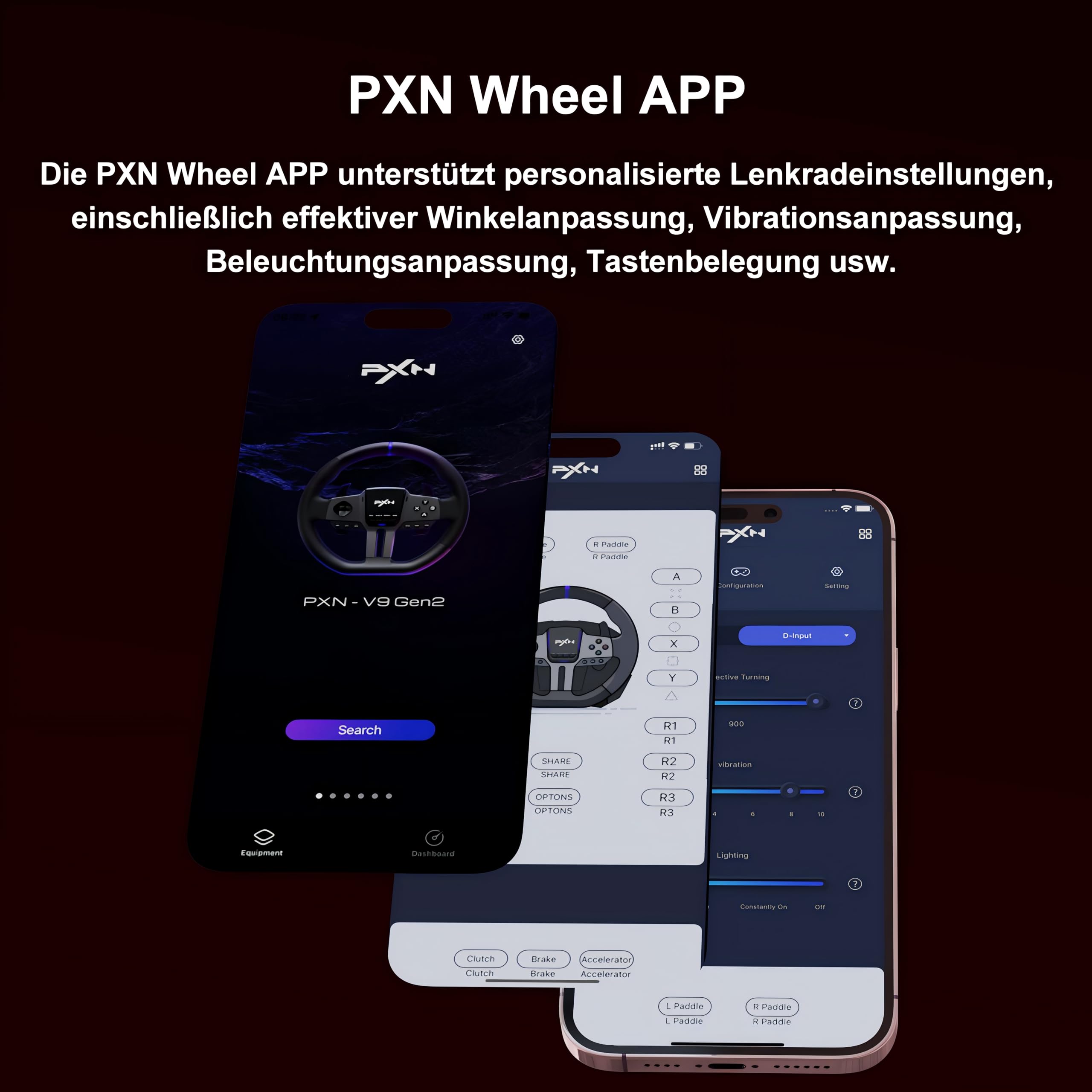 PXN V9 GEN2 Lenkrad PC mit Pedalen und Schaltung, Gaming Lenkrad mit Schaltwippen, Halleffekt-Pedal, 6+R-Schaltung, APP, Lenkrad for PS4, PS3, PC, Xbox Series X/S, Xbox One
