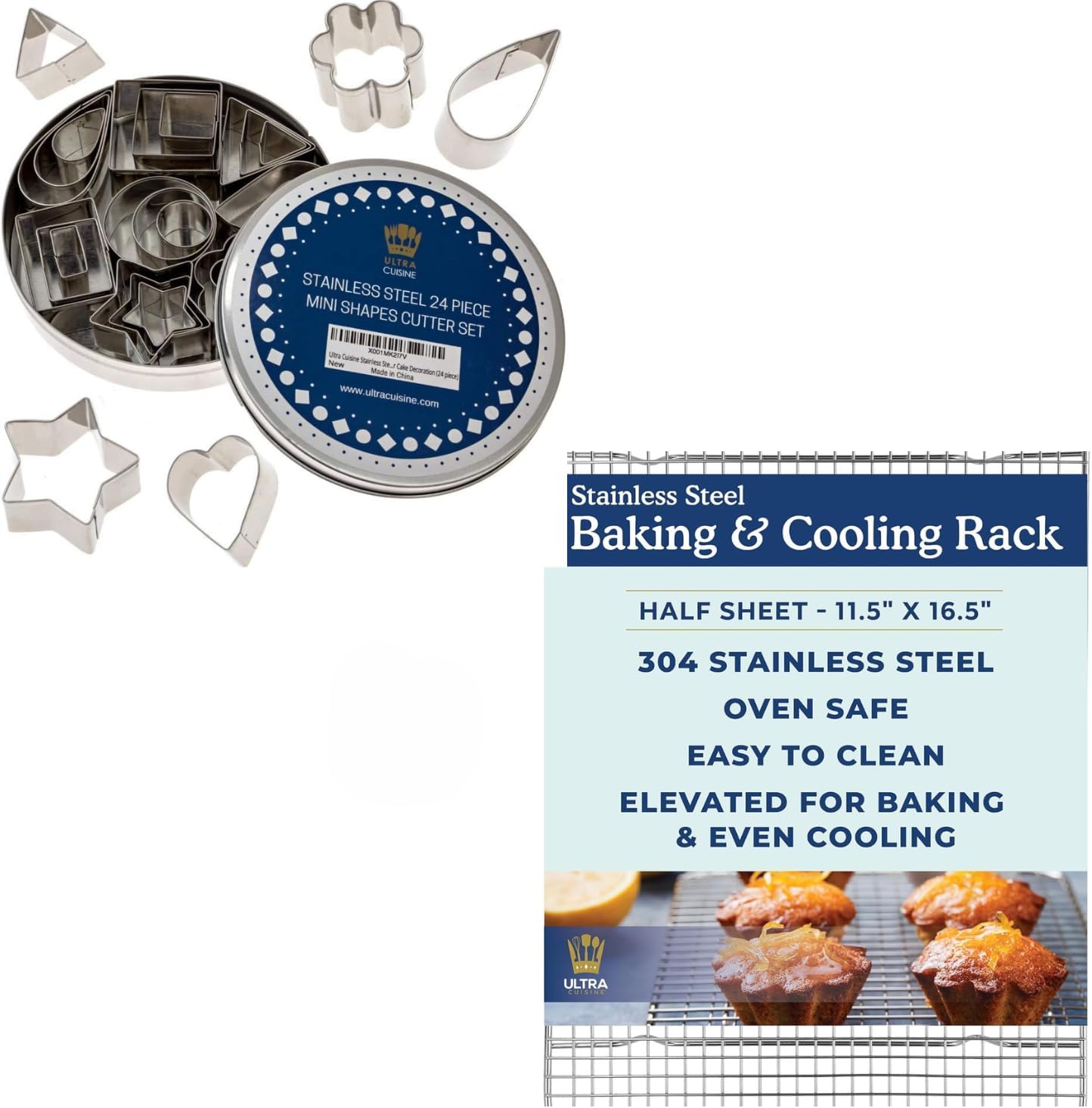 Ultra Cuisine Heavy Duty Cooling Rack for Cooking and Baking & Mini Cookie Cutter Shapes Set - 24 Small Molds To Cut Out Pastry Dough Pie Crust & Fruit