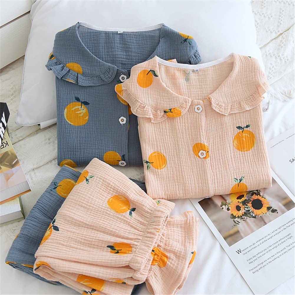 Pigiama Carino per Ragazze, Pigiama in Morbido Cotone, Camicia e Pantaloni, Stampa Casual, Pigiami per la casa, Pigiami Adorabili Camicia da Notte (Blu Scuro M)