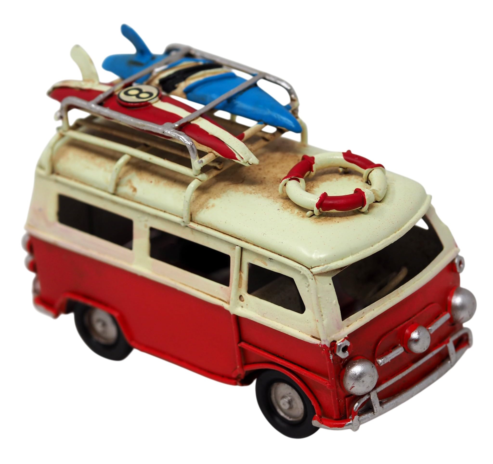 Sil Interiors Red Vintage Style Camper Van Ornament With Surfboards 11Cm
