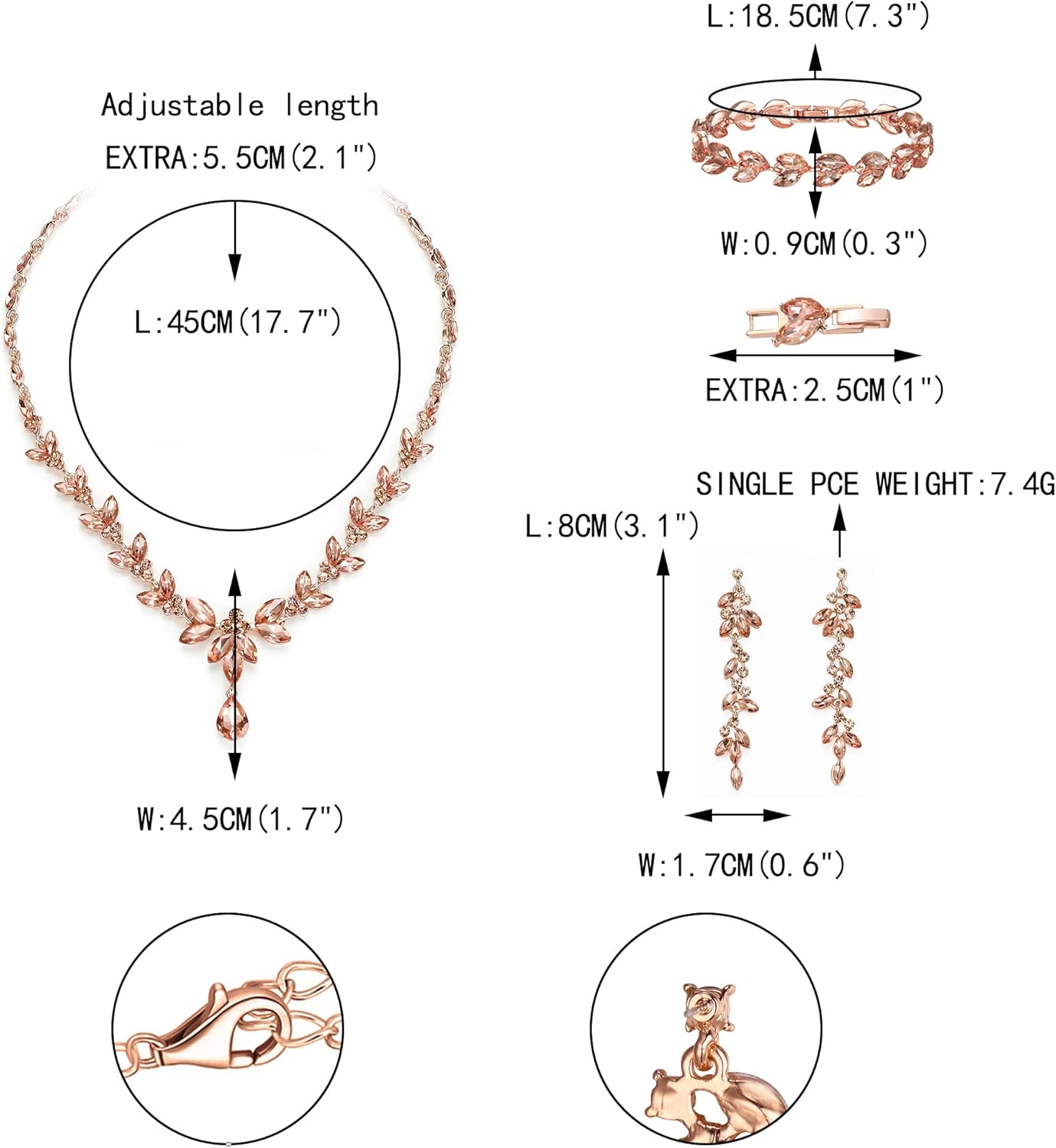 EVER FAITH Austrian Crystal Bridal Bridesmaid Jewelry Sets, Elegant Marquise Rhinestone Leaf Necklace Dangle Earrings Tennis Bracelet Set for Women - Image 5