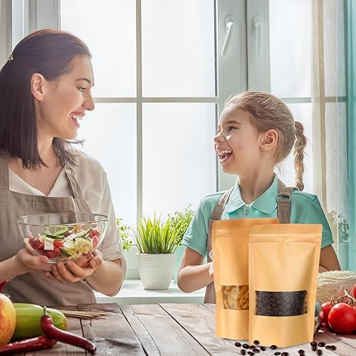 Miniatura 6 de Ctosree 300 bolsas de papel kraft con ventana de 5 x 8 pulgadas, bolsas de papel resellables con cremallera para almacenamiento de alimentos, bolsas