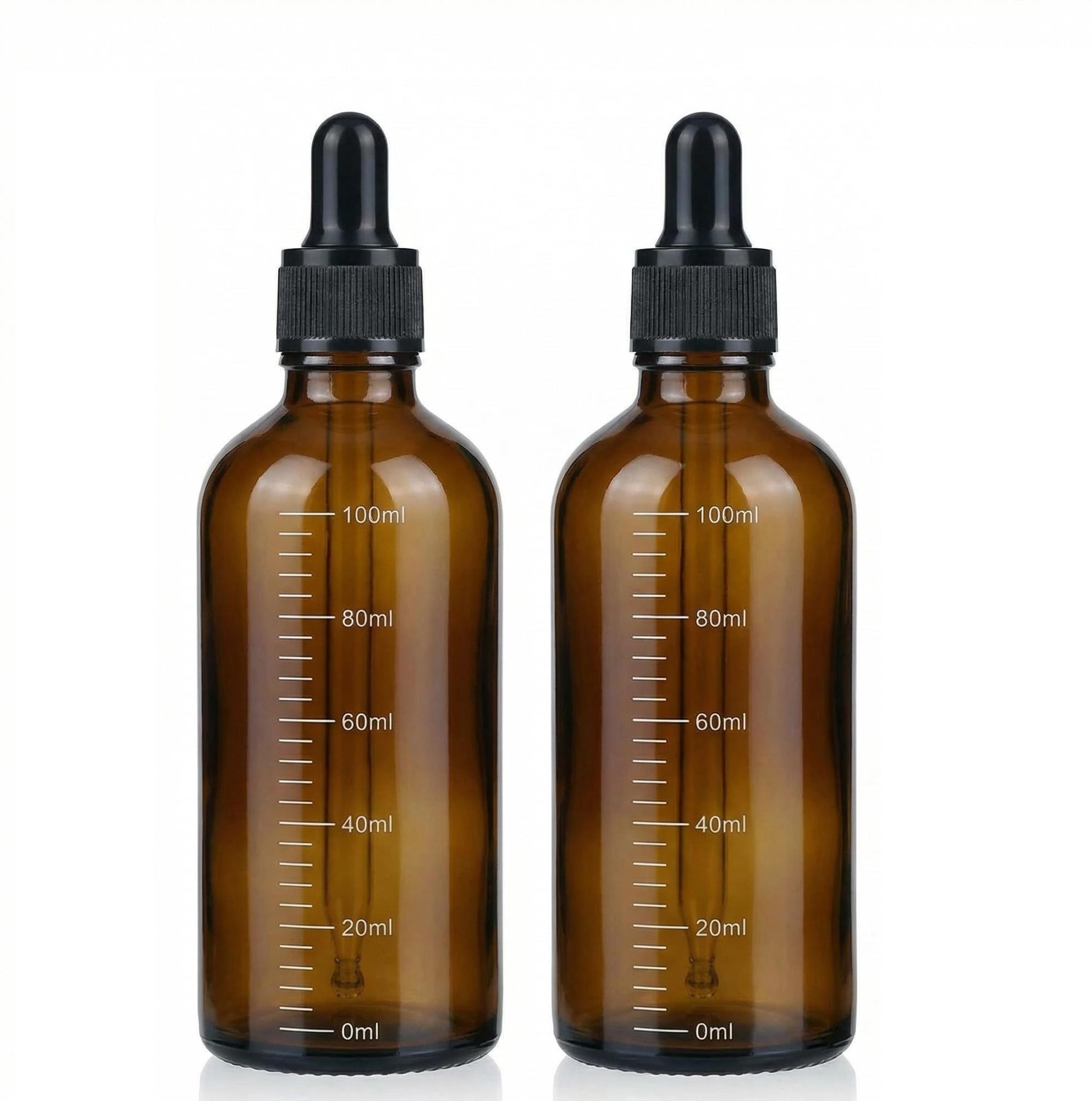 Flacons vides en verre ambré 100 ml avec pipette compte-gouttes pour huiles essentielles x2