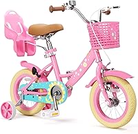 Vista 1 de XJD Bicicleta para niñas de 2 a 12 años de edad, bicicleta para niños de 12 a 20 pulgadas, con ruedas de entrenamiento y cesta Flor Rosa