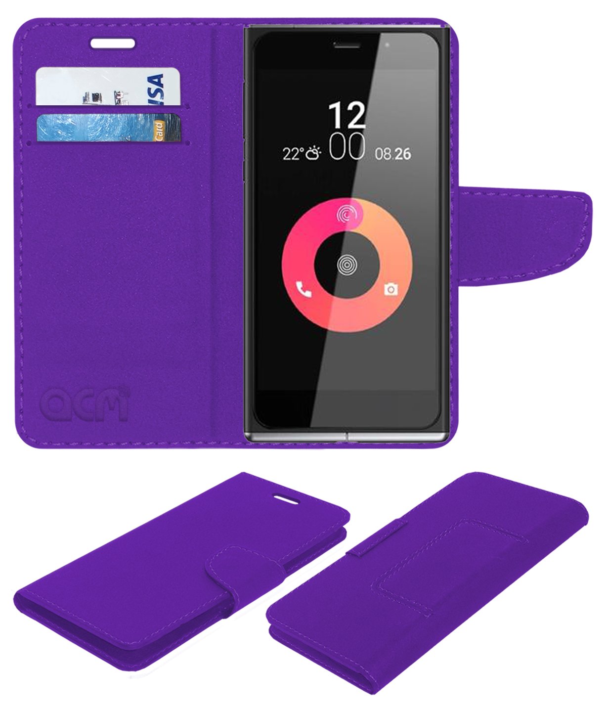 ACM Leather Flip Wallet Case Compatible with OBI Worldphone Sf1 Mobile Cover Purple