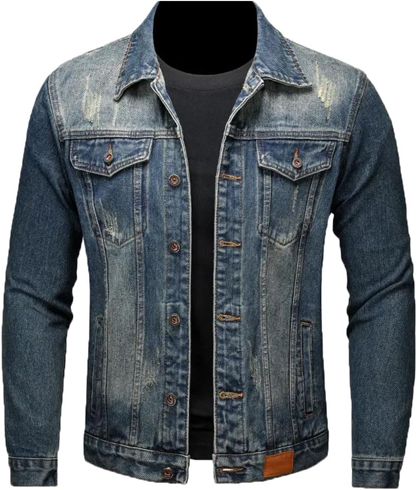Men's Bomber Style Denim Jacket Loose Fit Vintage Hip Hop Motorcycle Streetwear