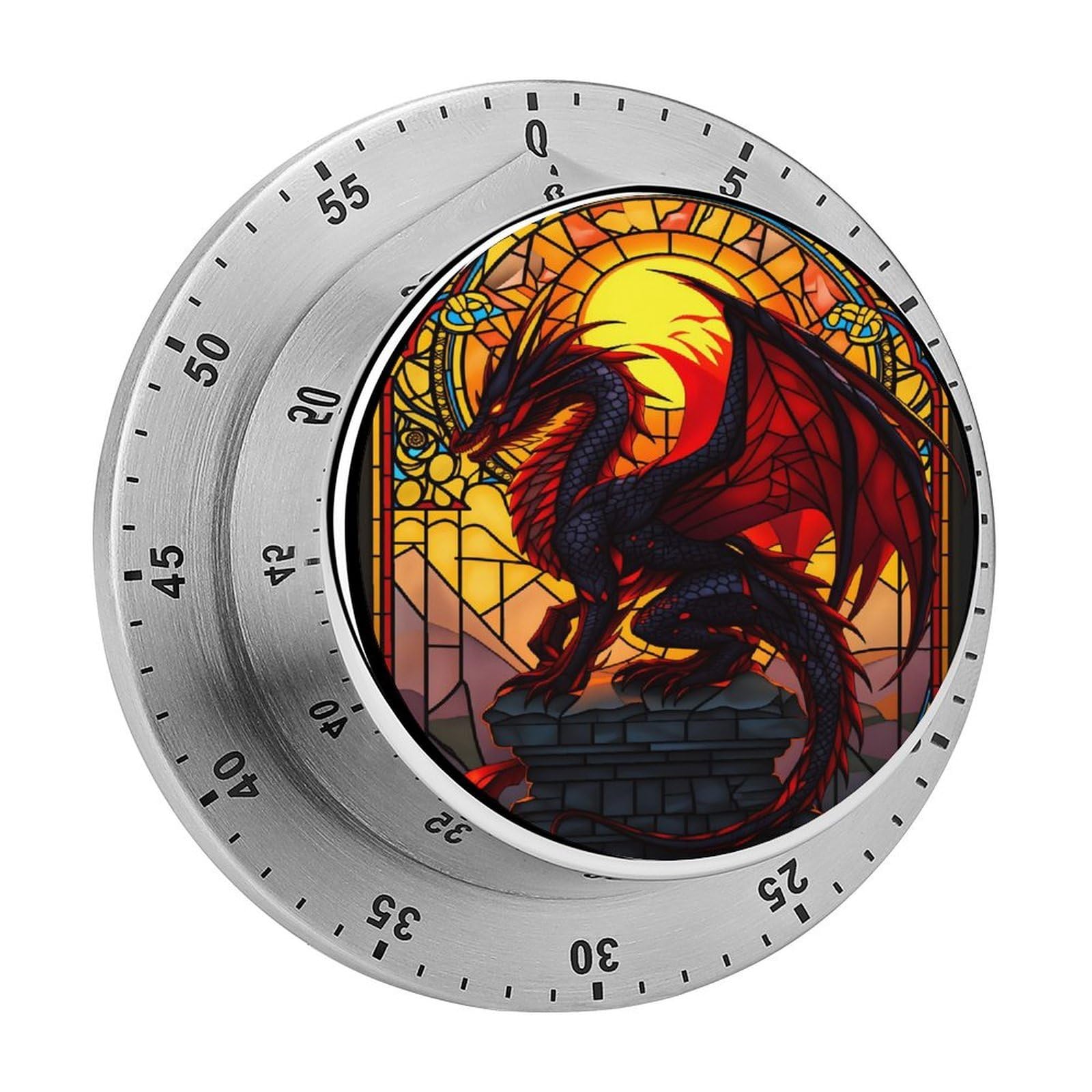 Stained Glass Dragon 60 Minute Wind Up Timer,Visual Mechanical Magnetic Timer with Loud Alarm for Kitchen