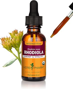 Herb Pharm Certified Organic Rhodiola Root Extract Drops for Energy, Endurance and Stamina, Alcohol-Free Glycerite, 1 Oz