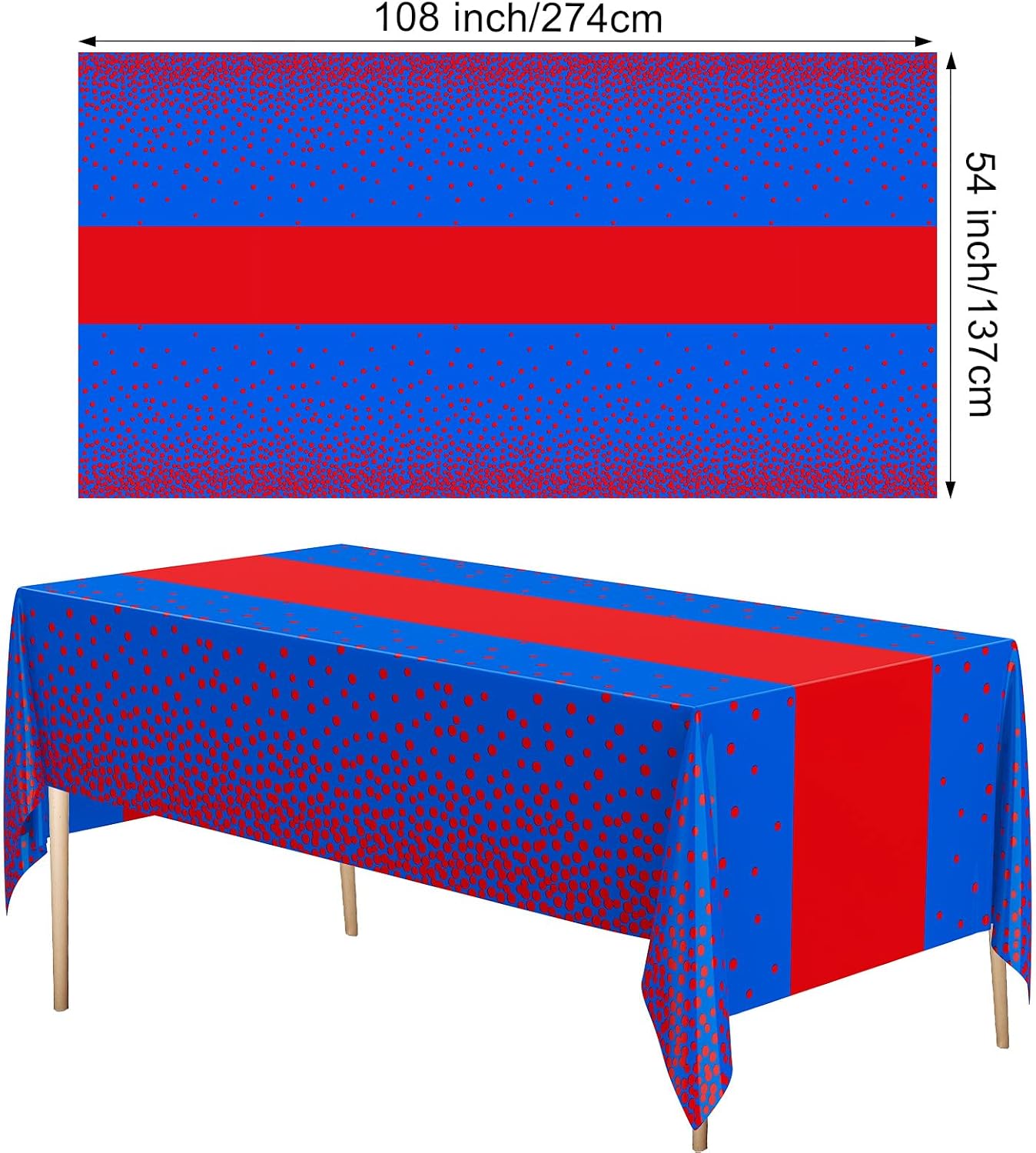 Oudain 3 Pcs Blue and Red Tablecloth for Parties Plastic Dot Tablecloths Printed Table Runner Waterproof Disposable Rectangle Table Cover for Christmas Birthday Wedding Party, 54" x 108"