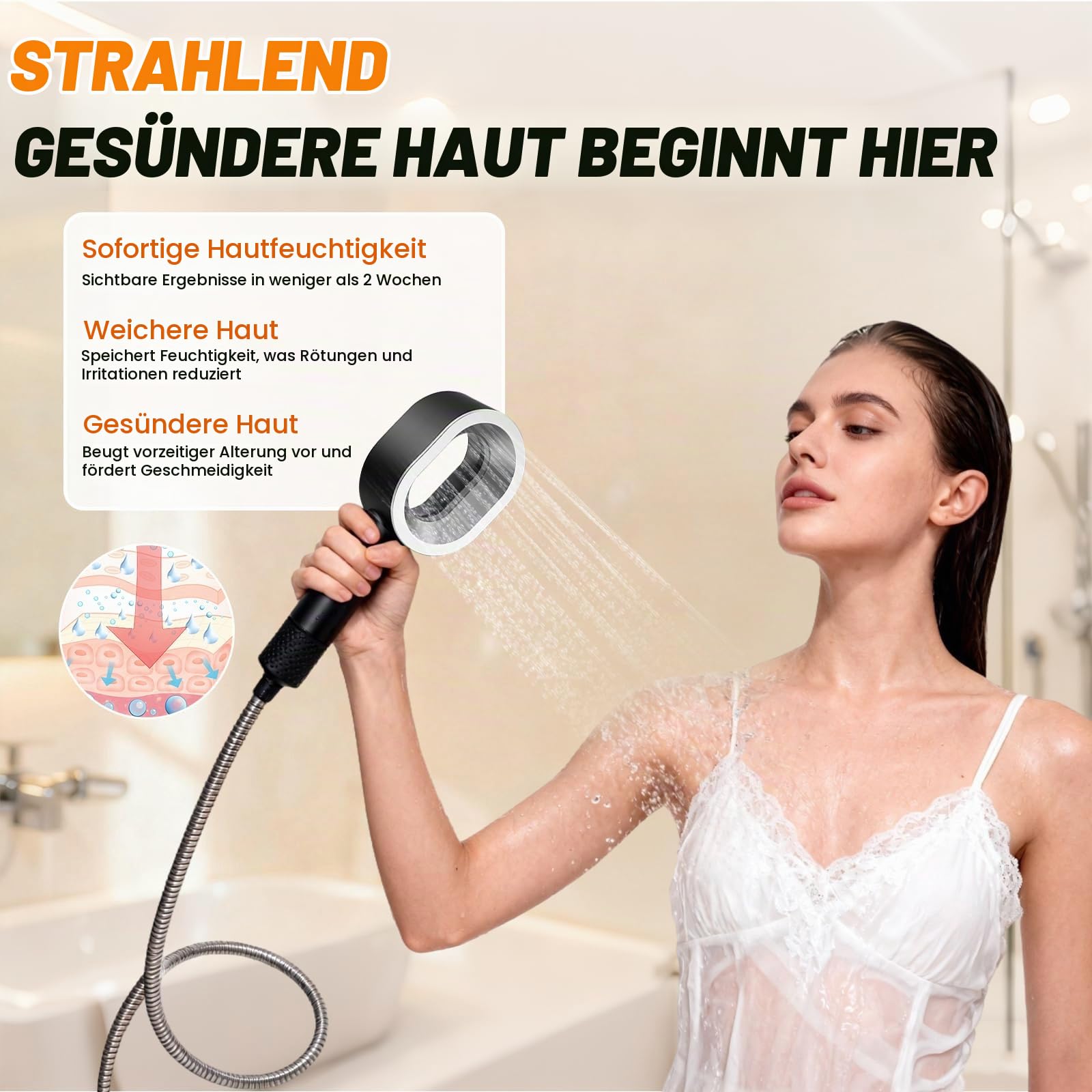 Filtersonic 3-in-1 Shower Head Doodle,Hochdruck Massage Duschkopf Gegen Kalk, Entfernt Harten Wasser Rest-Chlor & Schwermetall + Zubehör(Black)