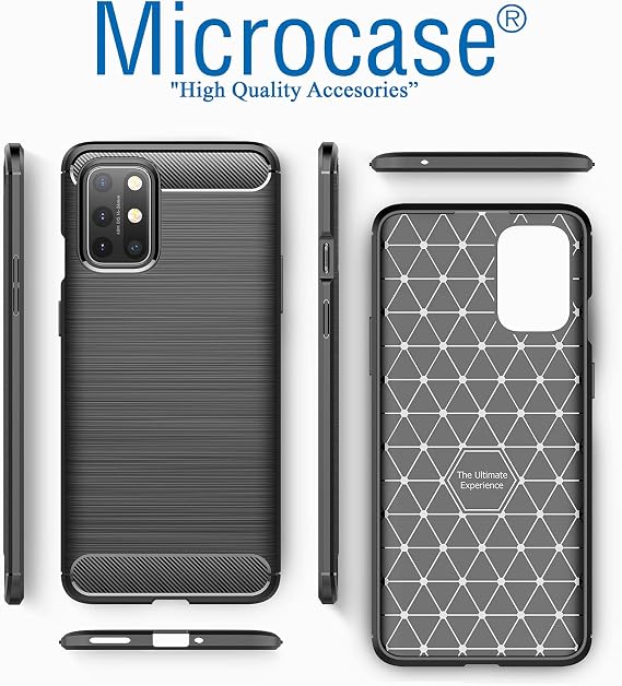 Microcase OnePlus 8T Brushed Carbon Fiber Silikon TPU Kılıf Siyah+Tam Kaplayan Çerçeveli Cam