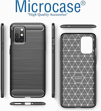 Microcase OnePlus 8T Brushed Carbon Fiber Silikon TPU Kılıf Siyah+Tam Kaplayan Çerçeveli Cam