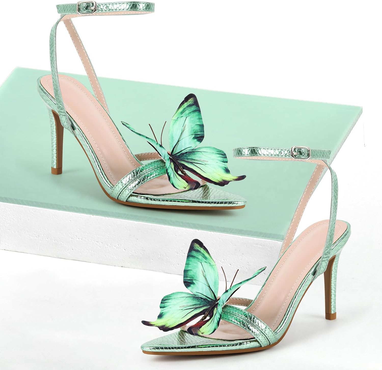 Butterfly Heels for Women Ankle Strap High Heels Pointed Toe - Image 4