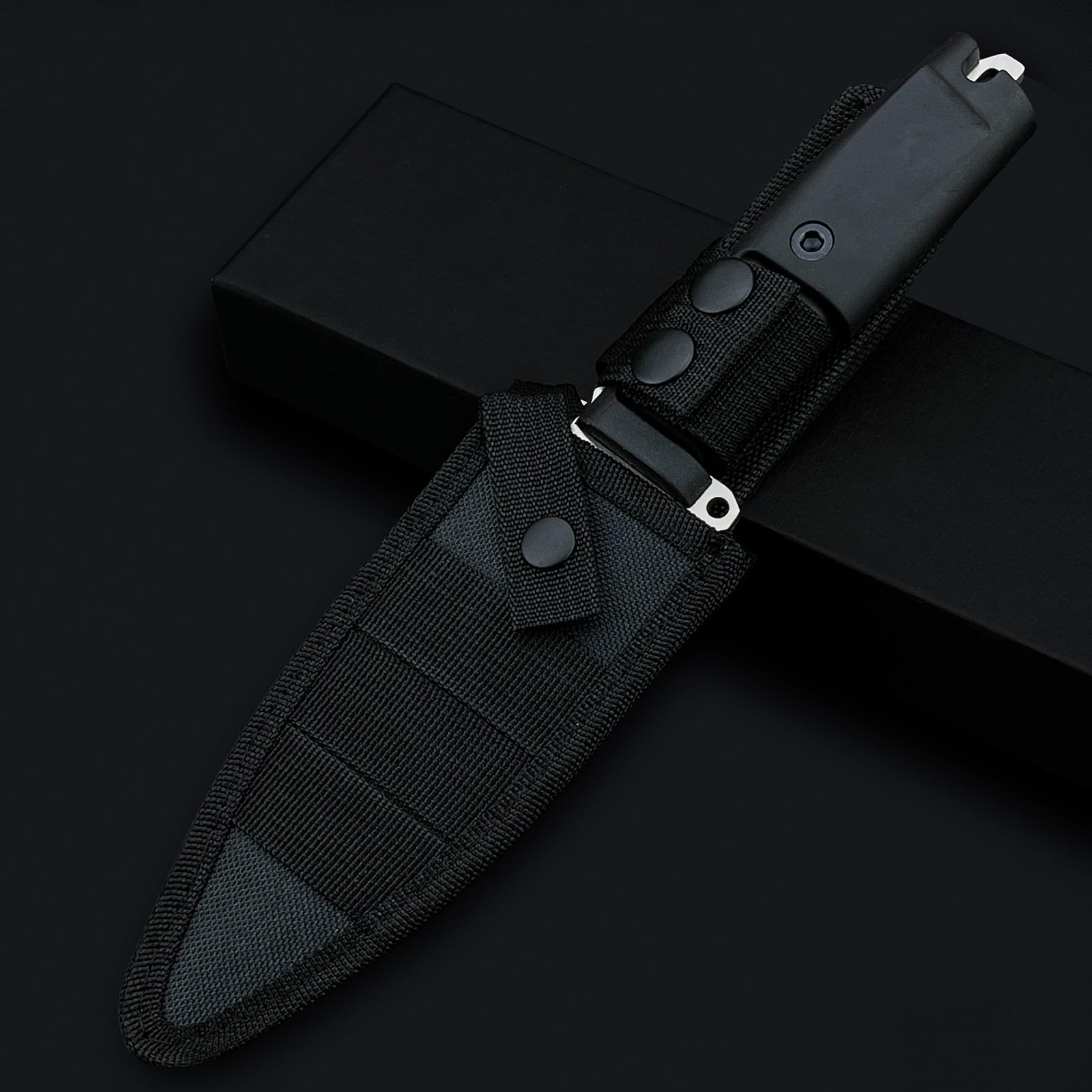 Messer Feststehend, Survival Messer für Trekking Camping, Hergestellt aus 8Cr13Mov Stahl, Full-Tang Ergonomischer Forprene Griff, Geschenke für Männer (Klinge aus rostfreiem Stahl mit schwarzem Griff)