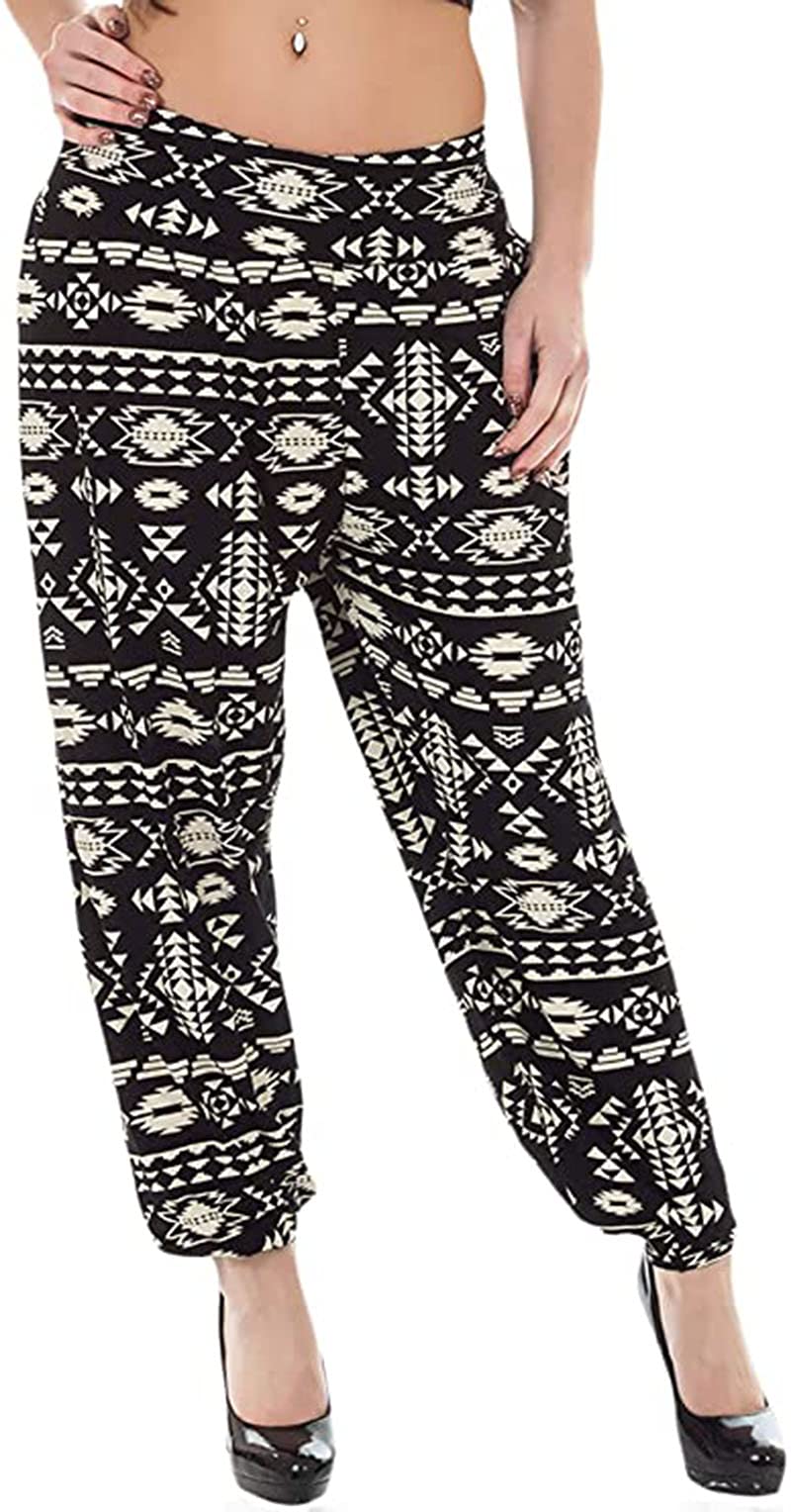 New Womens Printed Hareem Loose Baggy Trousers Ladies Print Pattern Long Harem Pants Plus Size (16-18, Tiedye Aztec)